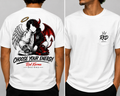 Choose Your Energy T-shirt front and back male model mockup