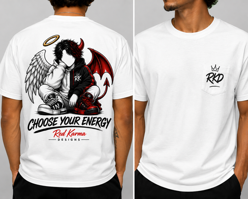 Choose Your Energy T-shirt front and back male model mockup