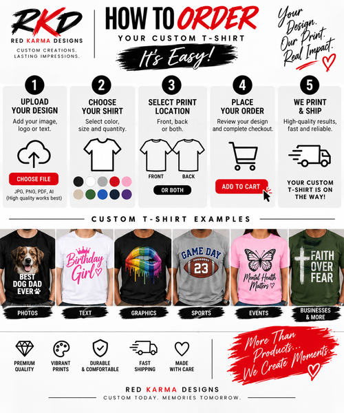 How to order a custom Red Karma Designs adult T-shirt